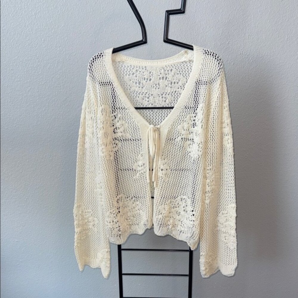 SHEIN Cream Open-Knit Cardigan